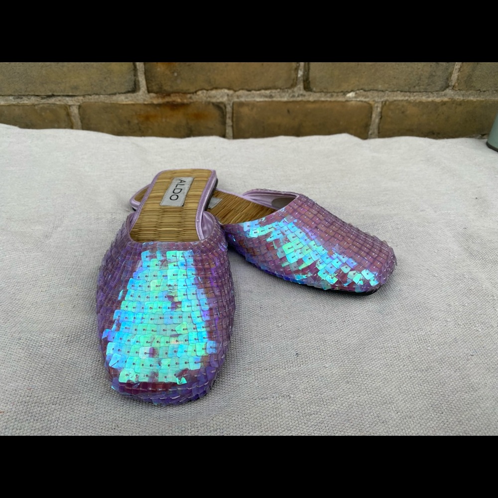 Purple Sequin Sparkle Iridescent y2k 2000s Aldo Slide Slippers Size 6